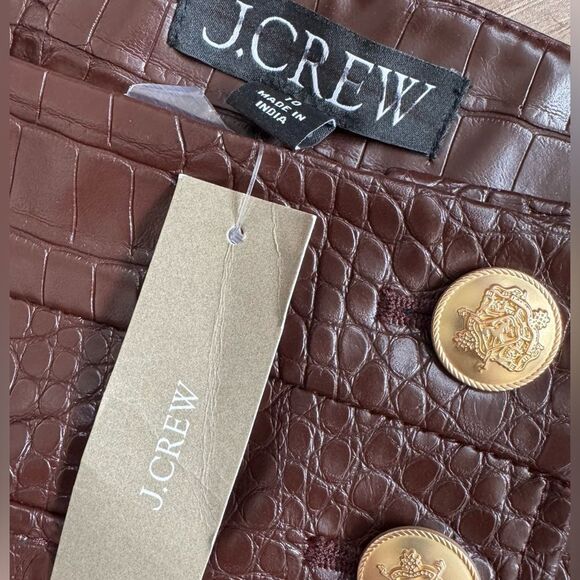NWT J CREW Collection mini skirt croc-embellished faux leather in Midnight Brown - Picture 7 of 7